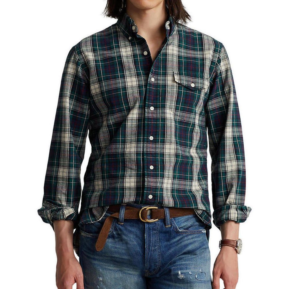 POLO RALPH LAUREN  Classic Fit Plaid Oxford Button-up Shirt In Navy/green XL